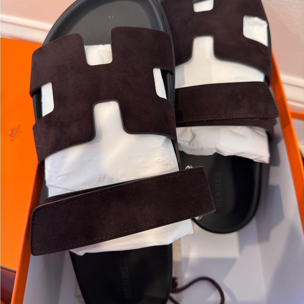 Hermès Ebene Suede Sandals